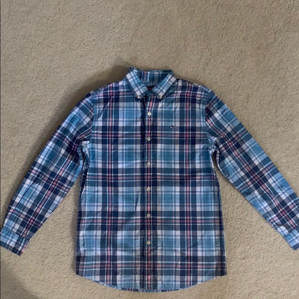 Vineyard Vines Blue and Pink Plaid Button Down Shirt